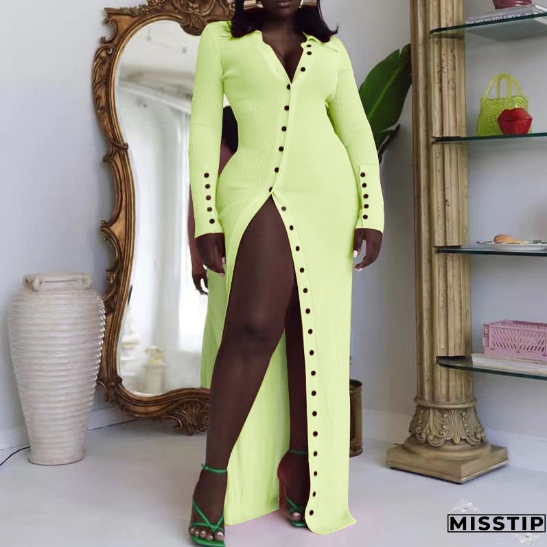 Sexy Button Long-Sleeved Midi Dresses For Women