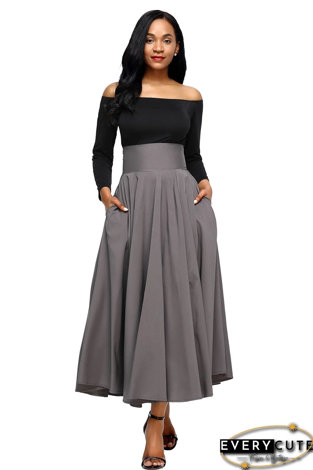 Retro High Waist Pleated Belted Maxi Skirt