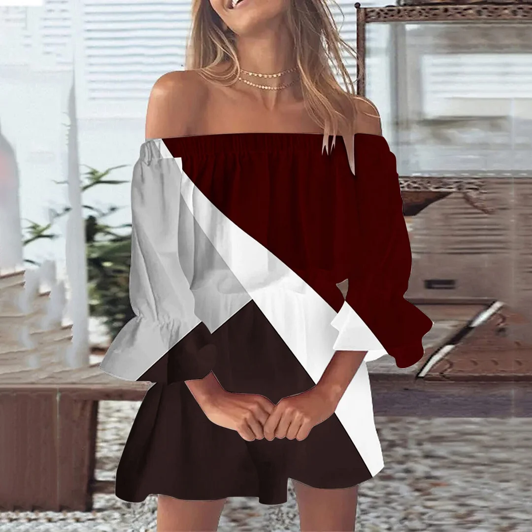 Boho Dresses For Women 2023 Summer  Off Shoulder Floral Print Flare Sleeve Tunic Dress Women Casual Mini Sundress Vestido