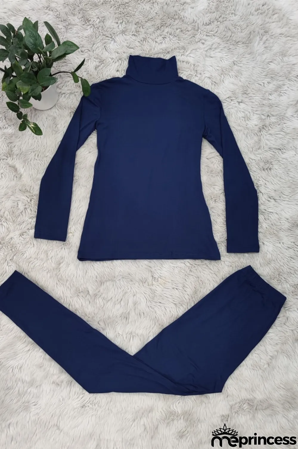 Dark Purple Fashion Casual Solid Basic Turtleneck Long Sleeve Two Pieces