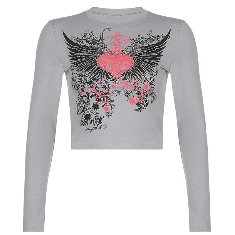 Xingqing Rhinestone Crop Tops Graphic Print Y2K Grunge Clothes Aesthetic Fairycore Retro Tee Vintage Harajuku Cute Tshirts