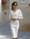 White Draped Batwing Midi DressChic Draped Neck Midi Dress &ndash; Perfect for Any Occasion