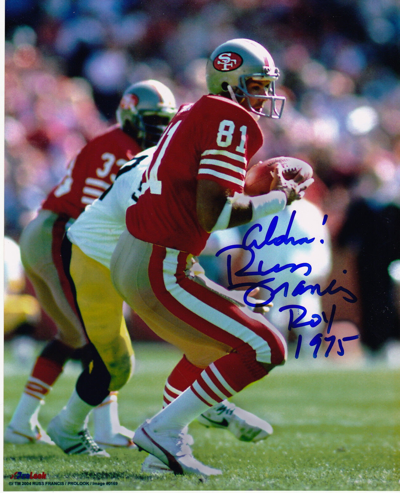 RUSS FRANCIS SAN FRANCISCO 49ERS ROY 1975 ACTION SIGNED 8x10