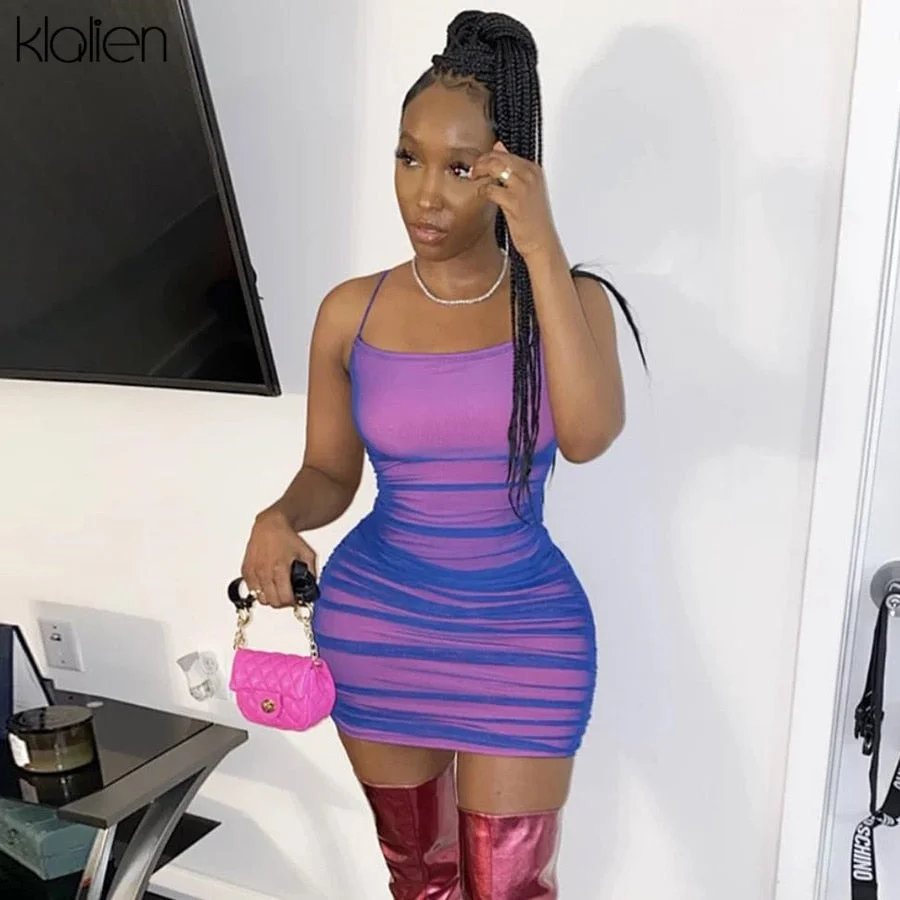 KLALIEN Fashion Sexy Female Suspender Dress Summer Party Vacation Beach Festival Birthday Mini Bodycon Dress Women's Clothes