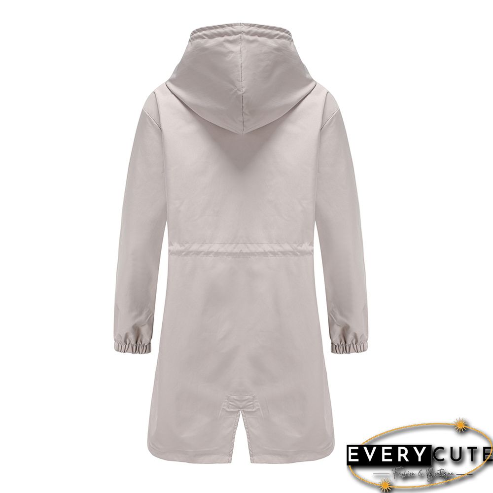 Light Gray Weatherproof Hooded Outdoor Rainproof Coat