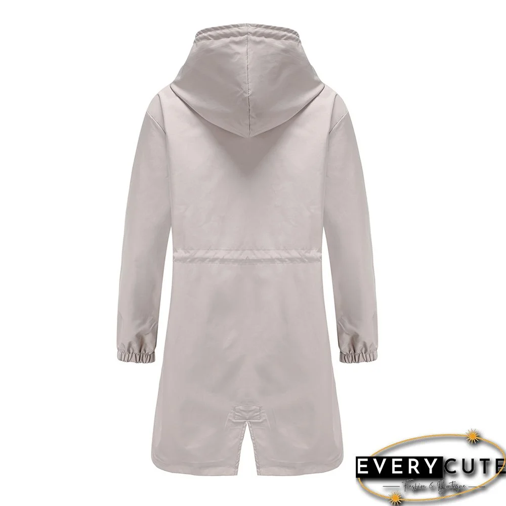 Light Gray Weatherproof Hooded Outdoor Rainproof Coat