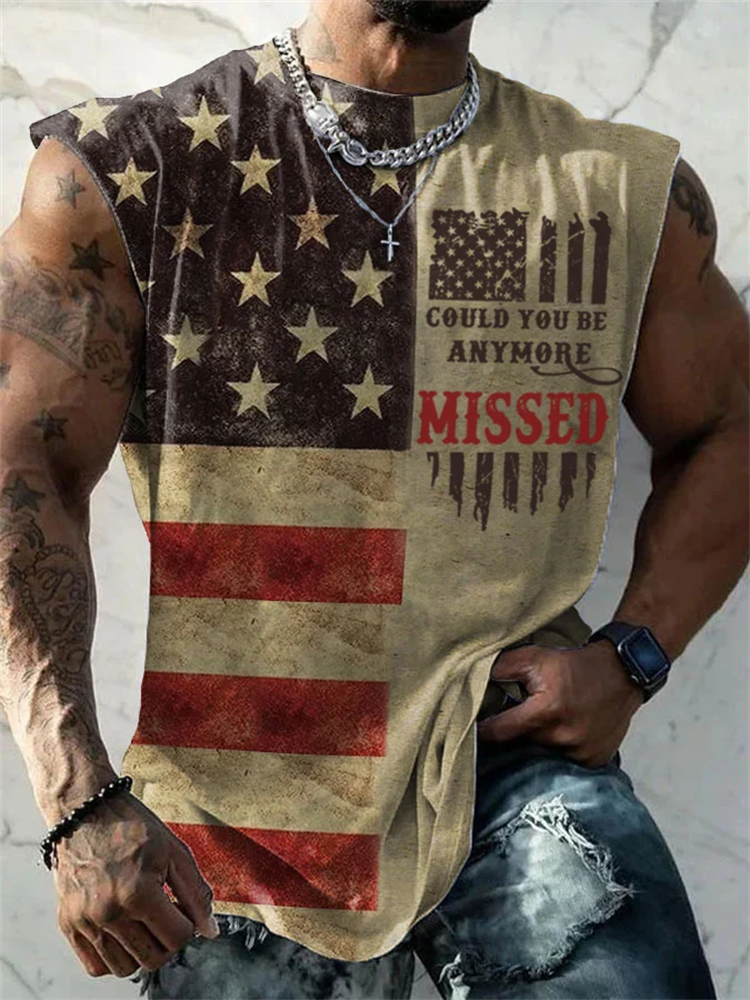 Men's Could You Be Anymore Missed RIP American Flag Printed Casual Tank Top