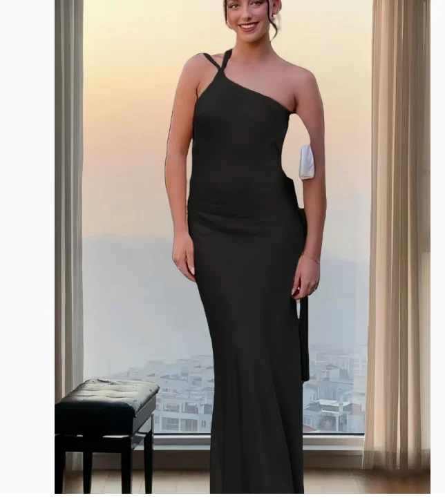 Party Slim-fit Oblique Shoulder Dress