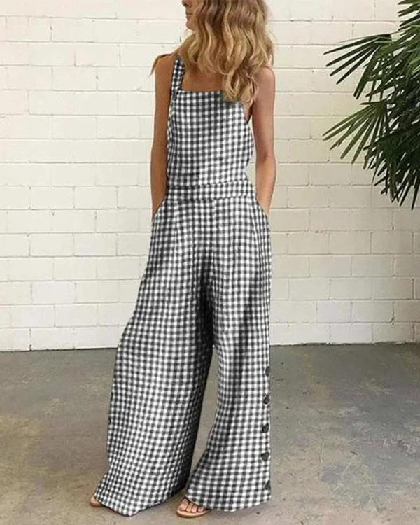 Sleeveless Casual Plaid One-Pieces Jumpsuit