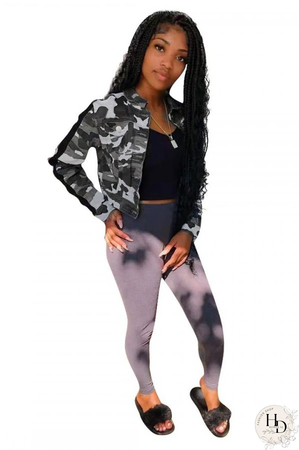 Gold Turndown Collar Camouflage Patchwork The cowboy Others Long Sleeve Denim jacket