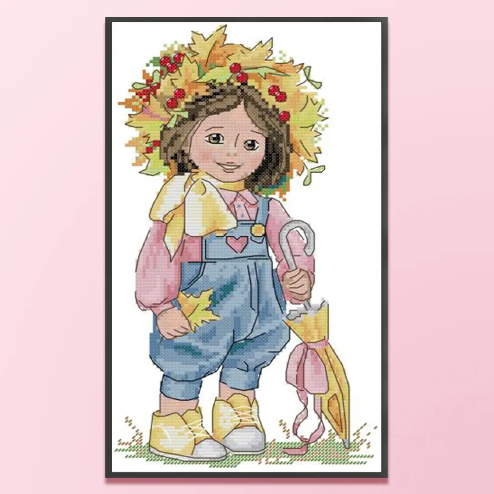 DIY Stamped Cross Stitch 14CT Partial Embroidery 19*33cm - Autumn Girl