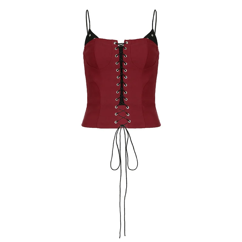 Ueong Spice Girl Hit The Fake Two Woven Straps To Show The Waist And Show The Thin Sling, The Small Vest, The Chest Type Blouse.