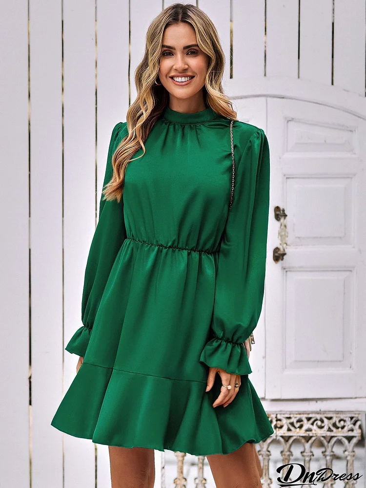 Mock Neck Flounce Sleeve Mini Dress