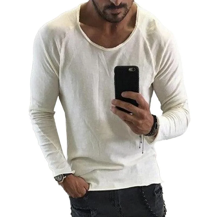 Men's Casual Solid Color Long Sleeve Round Neck T-Shirt