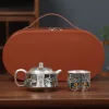 Multifunctional Ceramic Teapot Sterling Silver Side Handle Teapot Fairness Cup Kung Fu Tea Set Silver Plated Health Anti-Scalding Teapot Portable Travel Tea Set