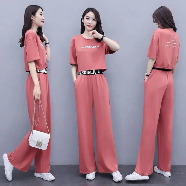 Leisure Sweat Suits Women Matching Summer New Fat Sister Loose Foreign Style Top Wide Leg Pants Two Piece Set Plus Size Clothing
