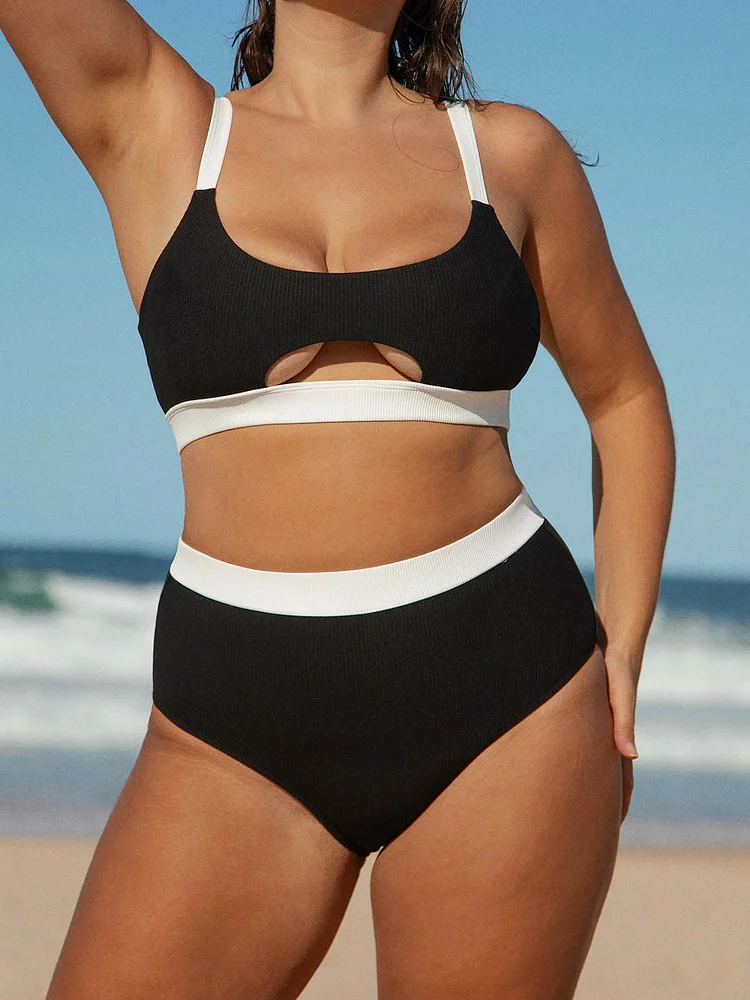 Contrast Trim Plus Size Bikini Top
