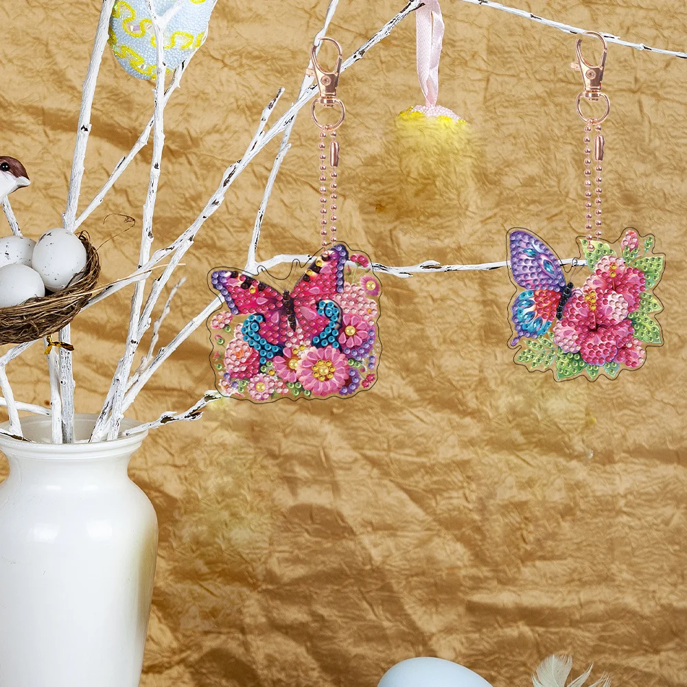 6Pcs Double Sided Special Shaped Butterfly Diamond Painting Keychain for Adults