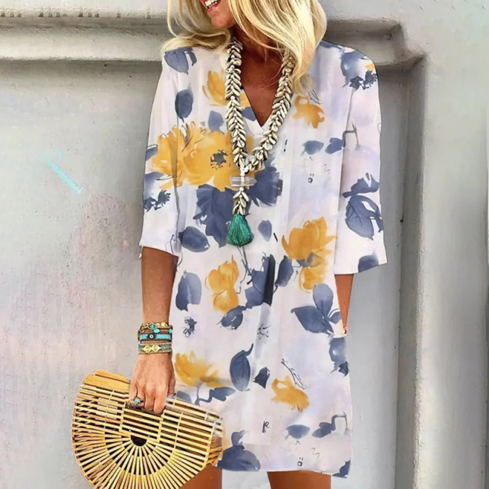 Glamorous Floral Print Bell Sleeve Mini Dress