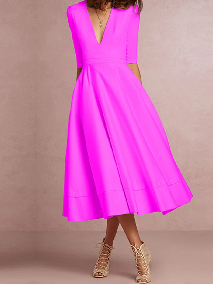 Deep V Sexy Mid Sleeve Dress