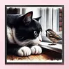 Cat Bird-Partial 11CT Stamped Cross Stitch Bead Embroidery 36*36cm/14.17*14.17in