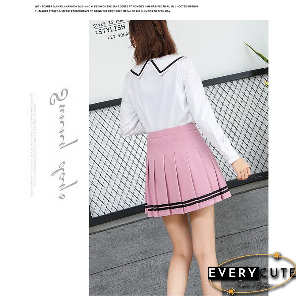 High Waist Pleated Skirts Kawaii Harajuku Women Girls Lolita A-line Sailor Skirt Preppy