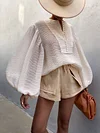 Solid Color Puff Sleeves Blouses Shirt Tops