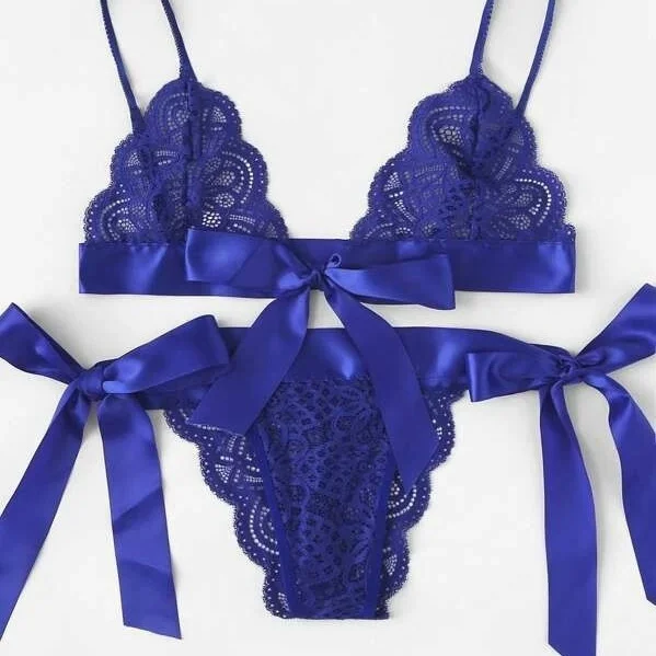 Uveng New Sex Underwear Sexy Women's Three-Point Big Bow