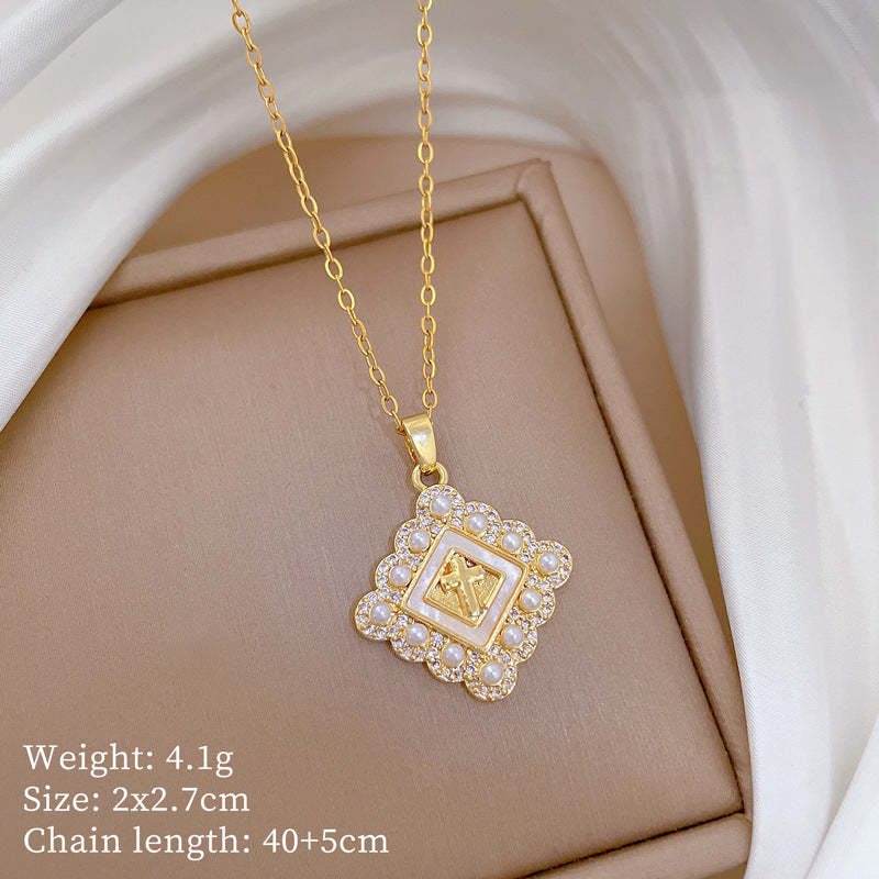 Copper Micro-Inlaid Cross Fashionable And Gorgeous Full Diamond Necklace For Women All-Match Clavicle Chain Titanium Steel