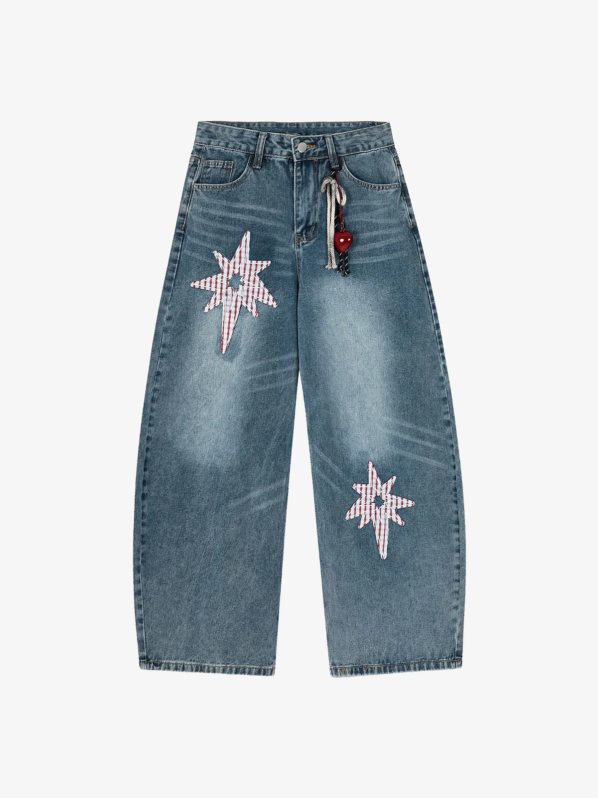 Blue Act Chic Washed Star Patch Whiskered Scimitar Jeans Front