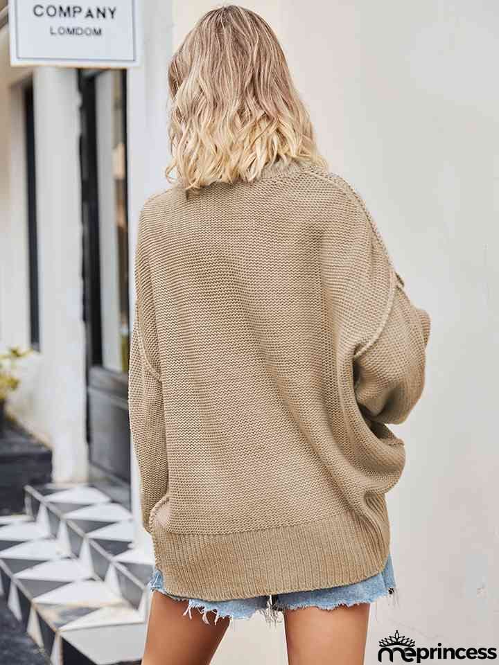 V-Neck Ribbed Dropped Shoulder Knit Top