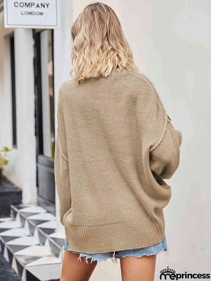 V-Neck Ribbed Dropped Shoulder Knit Top