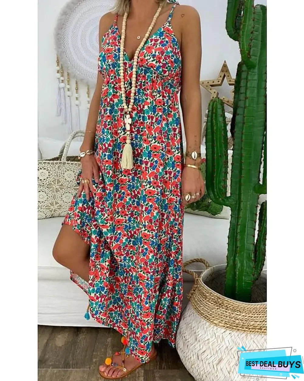 Women's Strap Dress Maxi Long Dress - Sleeveless Geometric Hot Loose Blue Red Light Blue