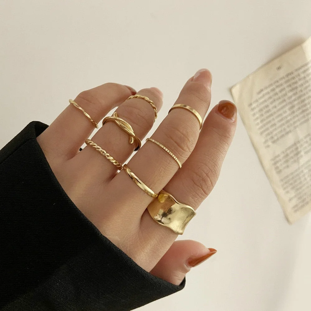 Fashion Punk Jewelry Rings Set Hot Selling Metal Alloy Hollow Round Opening Women Finger Ring For Girl Lady Party Wedding Gift