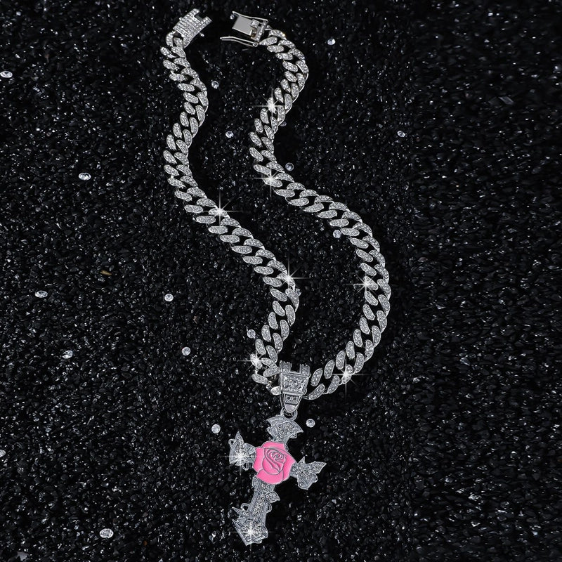 New Personalized Hip Hop Style Rose Cross Pendant Punk Exaggerated Personalized Cross Necklace