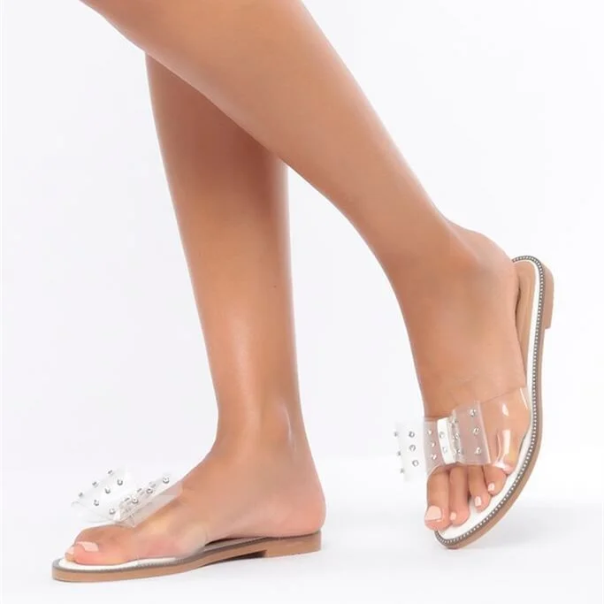 Open Toe Flats transparent Sandals Perspex Shoes US Size 3-15 |FSJ Shoes