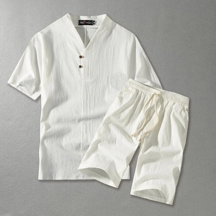 Men's casual cotton and linen ethnic style suit