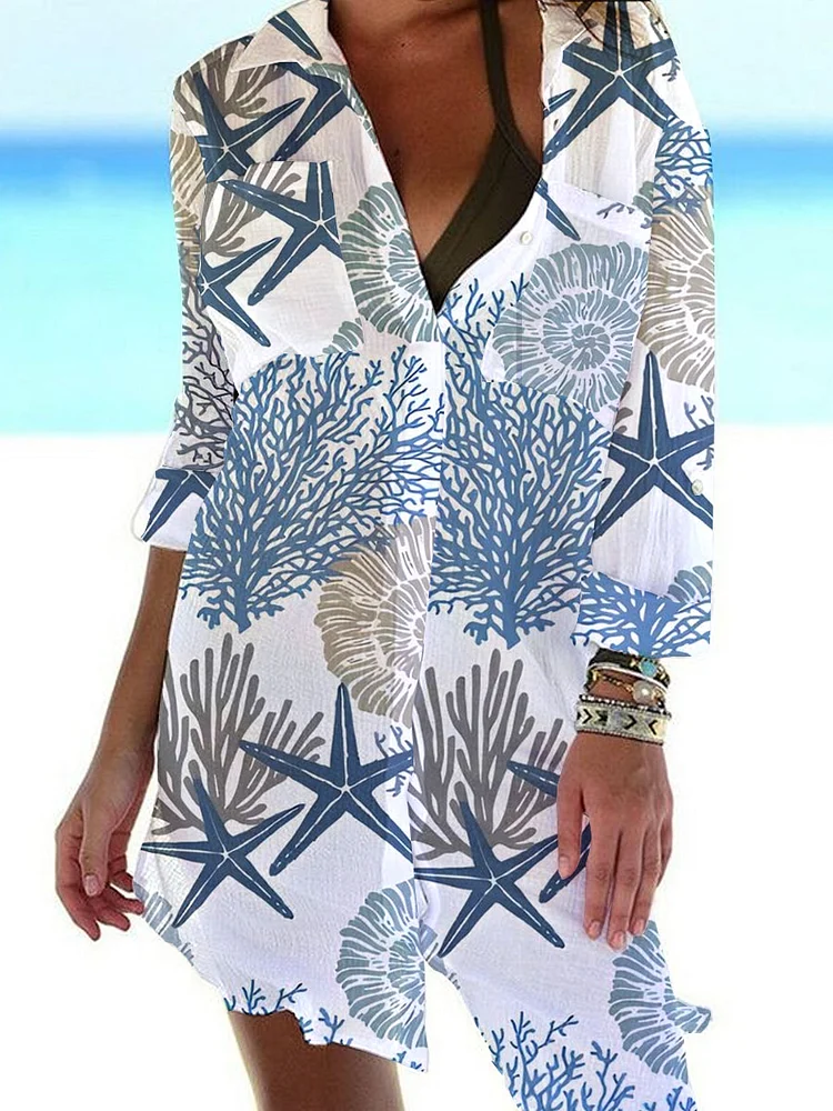 Women's  Coral Starfish Project Pattern Casual Dress Shift Dress Mini Dress