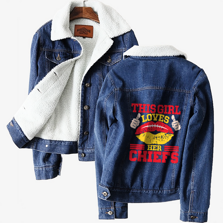 This Girl Loves Her Chiefs, Football Classic Lined Denim Jacket