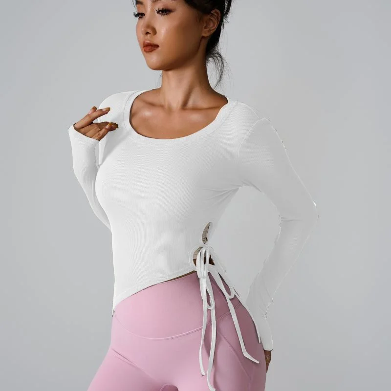 Side tethered yoga long-sleeved skinny tops