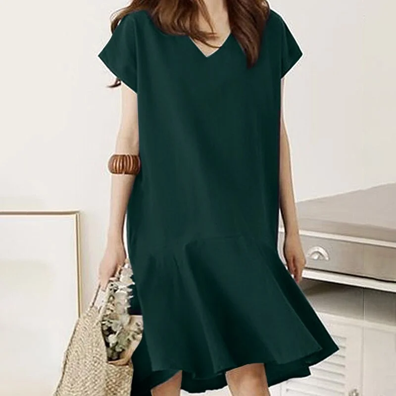 Party Holiday Dress Women Autumn Sundress ZANZEA Vintage Dresses Loose Short Sleeve V Neck Baggy Vestidos Oversized Robe Femme