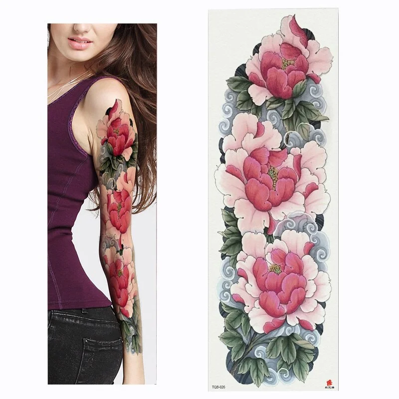2018 New Full Flower Arm Tattoo Sticker Skeletons and Roses Temporary Body Paint Water Transfer Tattoo Sleeve