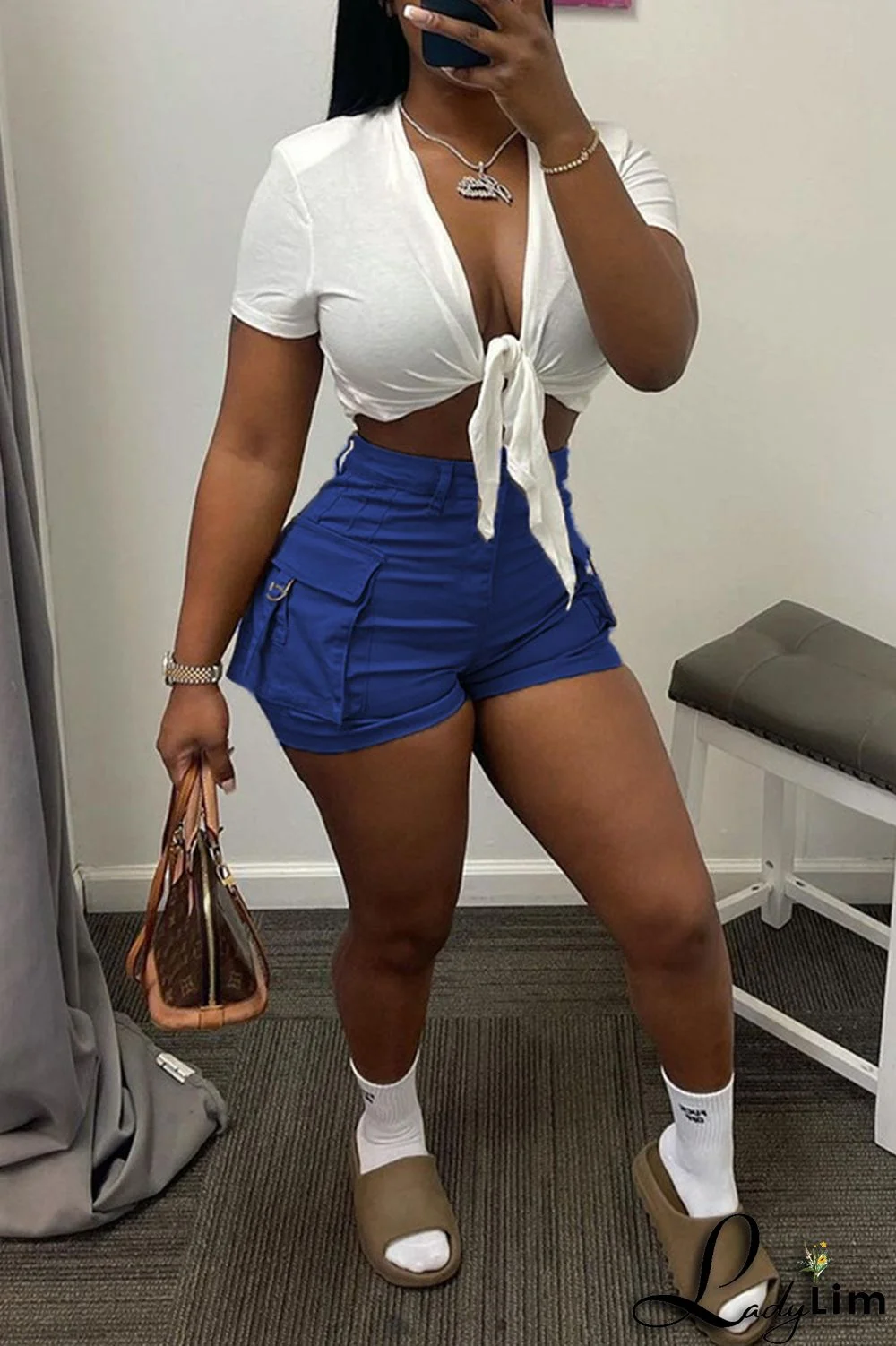 Pink Fashion Casual Solid Patchwork Regular High Waist Shorts