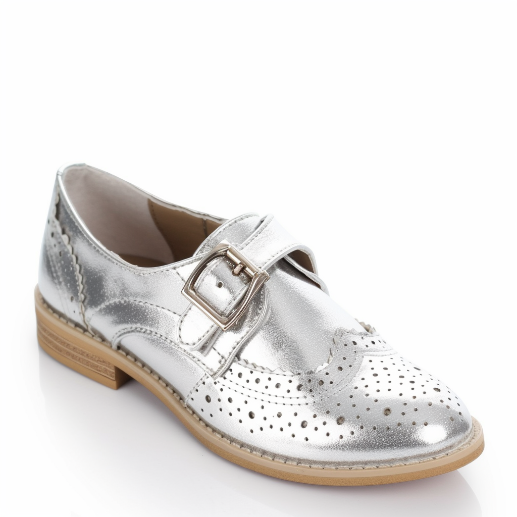 Silver Rounded Toe Low Heel Oxford Shoes Nicepairs