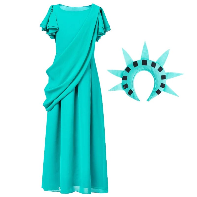 [Wetrose] In Stock Statue of Liberty Cosplay Costume Halloween America United States Goddess Kid Size For Kids Girl Set