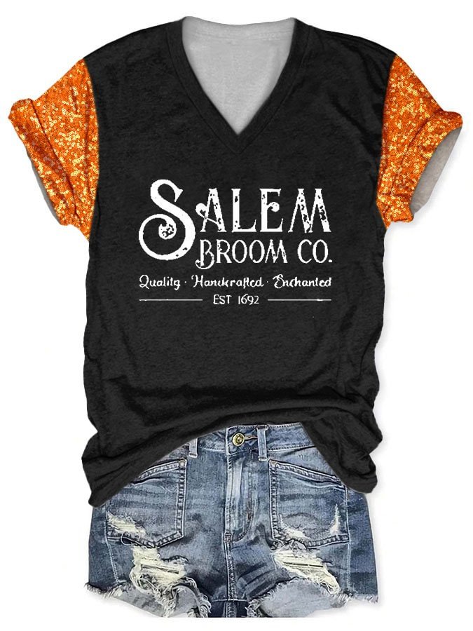 Fashion Patchwork Sequin Print Short Sleeve T-Shirt