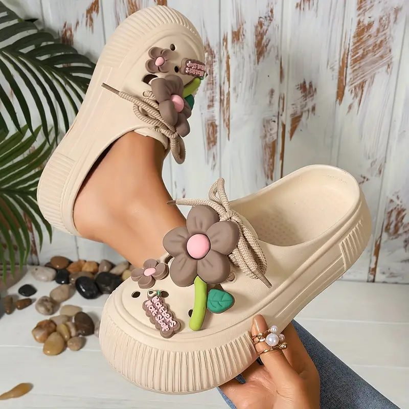 womens flower decor clogs casual hollow out design garden shoes comfortable slip on details 0