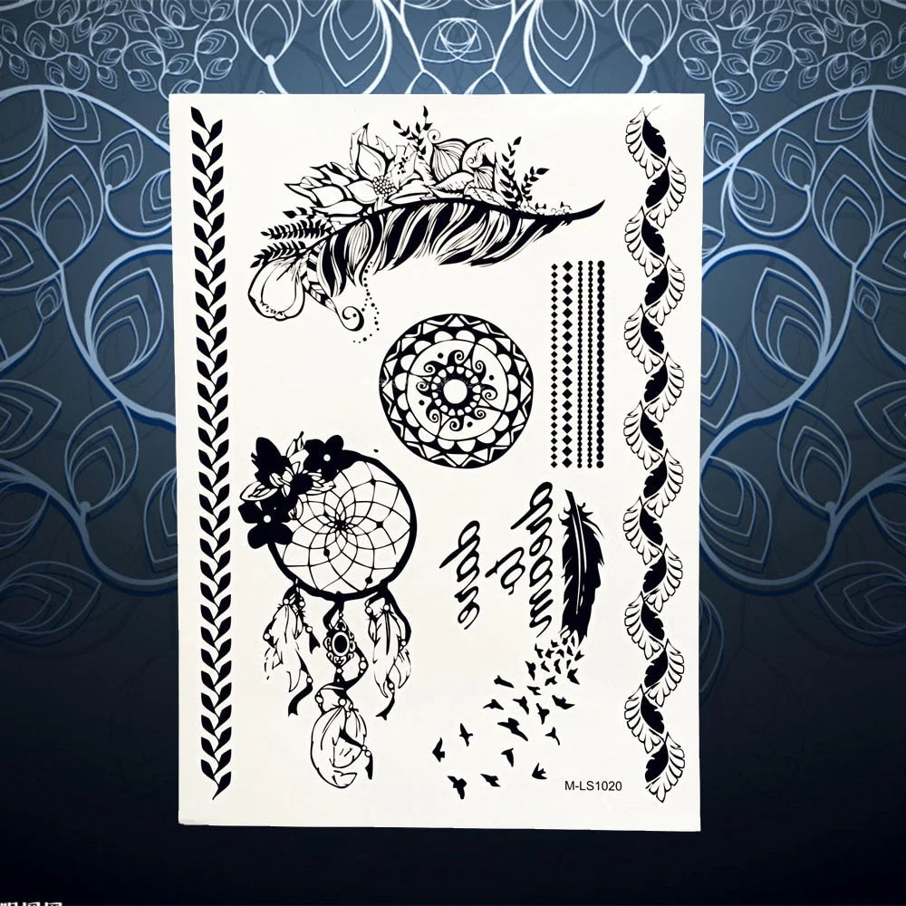25 Style Hot Waterproof Black Henna Tattoo Fake Mandala Flower Arm Hand Tatoo Owl Decals Women Body Art Temporary Tattoo Sticker