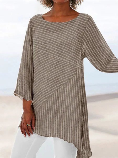 Striped Printed Casual Long Sleeve Shirts & Tops Zaesvini