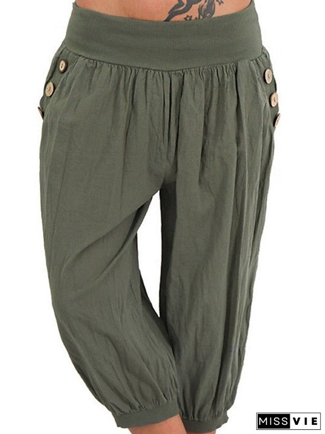 Women's Plus Size Harem Capri Shorts Solid Color Sporty Casual Casual Daily Natural Calf-length Spring Fall Green Blue